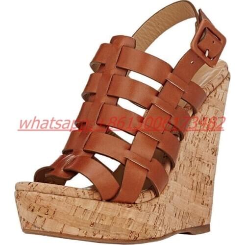 INS hot woman T strap platform high wedge sandal open toe hollow super high wood heel platform wedge sandals