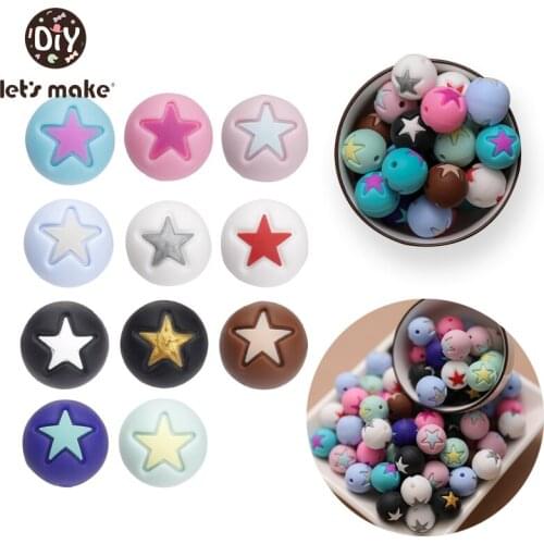 Lets make 10Pcs Silicone Teether Beads Star Shape Five-Pointed Star Teether DIY Handmade No FPA Edible Silicone Baby Oral Care
