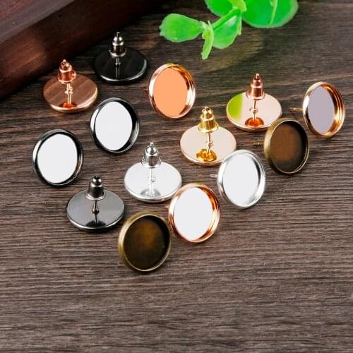 10pcs/Pack Fashion Stud Earring Gold/Rhodium/ Bronze Round Metal Stud for Women Simple Piercing Dia 14mm*12mm Jewelry