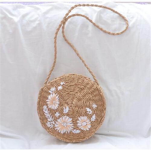 Crossbody Bags for Women 2019 Shoulder Casual Beach Woven Bag Embroidery Round Straw Bag Leaf Pattern Messenger Bag Female