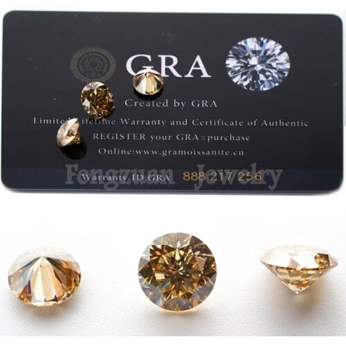 Loose Moissanite Stone 7.5mm 2 cts Champagne Color Excellent Cut Round Moissanites Diamond Gems for Wedding Ring