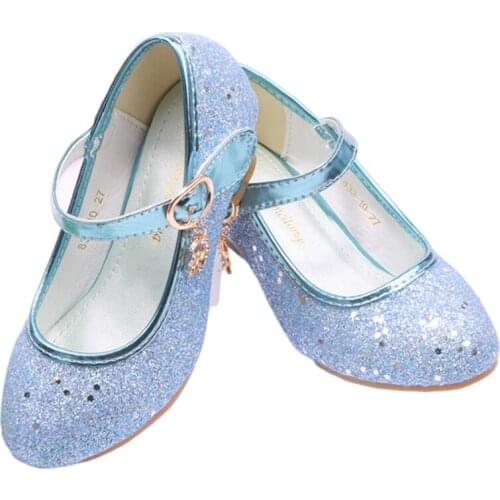 Children Princess Shoes Girls Sequined Crystal Shoes Baby Girl Birthday Party Accessories High Heels Mary Jane Shoes