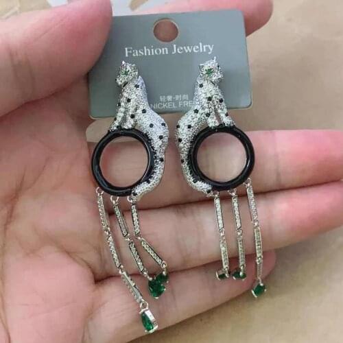 Zlxgirl jewelry rhodium silver plated color leopard Earring jewelry high quality Green water drop zirconia copper bridal Earring