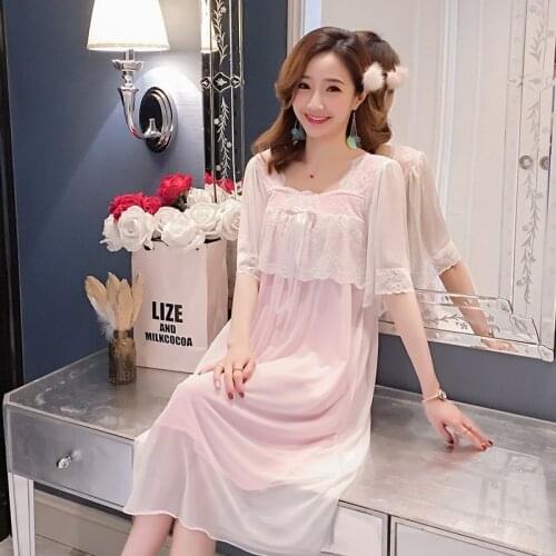 2019 Summer Fashion White Nightgown for Women Short Sleeve Cute Princess Lace Home Dress Sleepwear Night Dress Nightdress Nighty