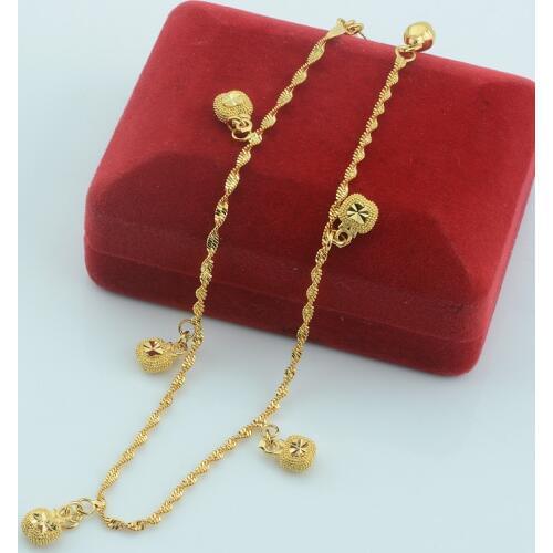 Women Gold Color Foot Jewelry Anklets Link Water Wave Chains Fruit Charms Long 27cm(NO red box)