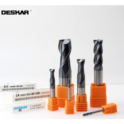 1PC End Mill 4x50L 4x75L 4x100L 5x50L 5x75L 5x100L 6x50L 6x75L 6x100L Flat Endmill HRC50 2F 4F Milling Cutter Alloy DESKAR