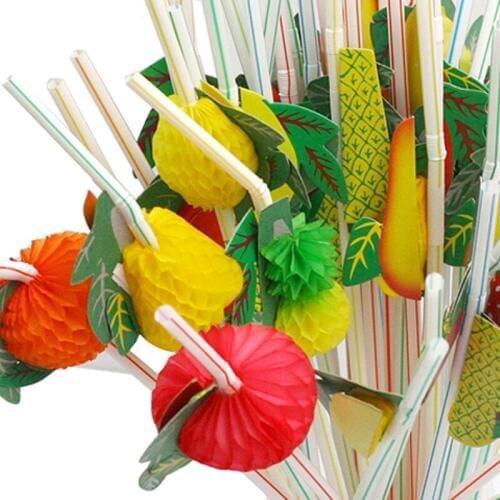 100pcs/lot 24cm 3D Party Straw Multicolor Fruit Plastic Straw Cocktail Drinking Straw Hawaiian Party Decoration drink decor