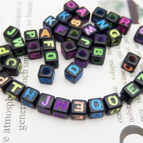 Julie Wang 200pcs 6mm Acrylic Black Cube Letters Beads Random Mixed Alphabet Spacer Bead Bracelet Jewelry Making Accessory