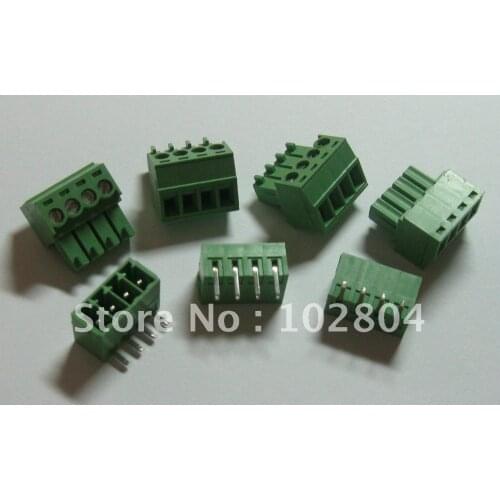 60 pcs Angle 4pin/way Pitch 3.5mm Screw Terminal Block Connector Green Color Pluggable Type with angle pin