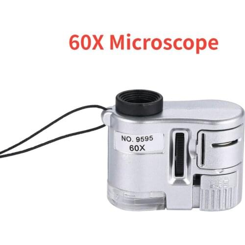 60X Microscope Handheld Magnifying Glass Mini Pocket Microscope Loupe Currency Detector Jeweler Magnifier With LED Light