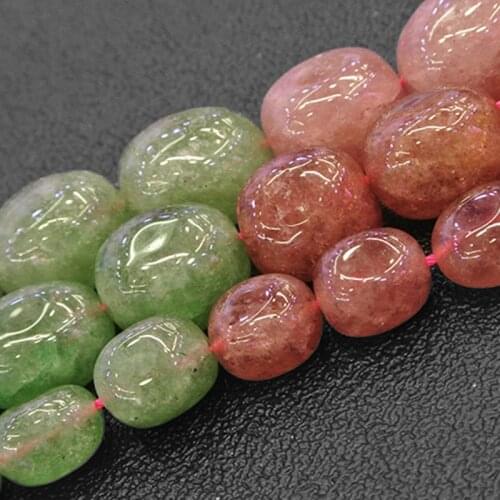 Freeform Potato Green & Pink Cherry Quartz Beads Natural Stone Beads For Jewelry Making beads 15'' Needlework DIY Beads Trinket