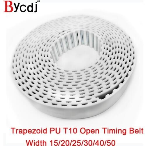 Bycdj Trapezoid PU T10 Open synchronous belt width 15/20/25/30/40/50mm Polyurethane steel T10-15 T10-20 T10-25 open Timing Belt
