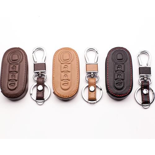 Fashion men 100% Leather Key Car Key Holder Car Cover Case for Fiat 500 Panda Punto BravoCar Duster 3 buttons remote control