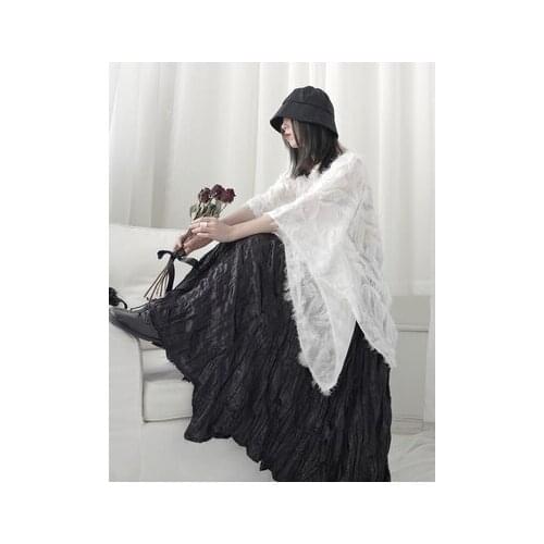 Yamamoto black T shirt woman summer loose personality design feeling minority irregular half sleeve off the shoulder shirt fashi