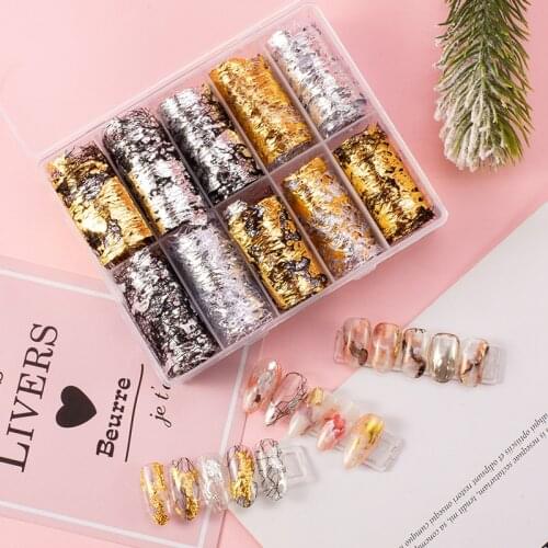 10 Style Mesh Nail Sticker DIY Gold Silver 3D Net 1 Box 3D Mesh Stickers for Mesh Nail Art Transfer Foil Mesh Set #002