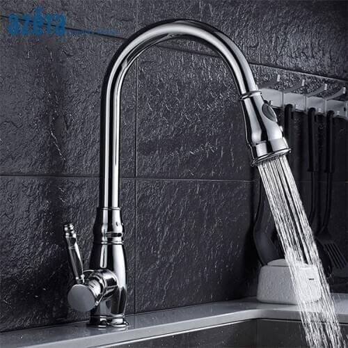 Azeta Chrome Brass Kitchen Faucet Pull Out/Pull Down Kitchen Mixer 360 Degree Rotation Cold & Hot Water Kitchen Sink Tap AT7618