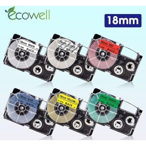 Ecowell 18mm XR-18WE XR-18RD label For Casio XR-18X XR-18YW XR-18GN XR-18SR Label Cassette for Casio EZ Label Maker KL-120 750