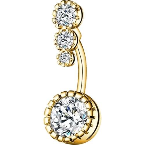 1Pcs New Fashion Gold Color Round Crystal Zircon Stainless Steel Belly Piercing Navel Ring Belly Button Rings Sexy Body Jewelry