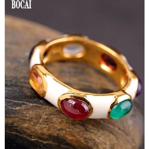 BOCAI New 100% s925 Silver Jewelry Solid 2021 Trendy Exquisite Fashion Colorful Enamel Womens Ring