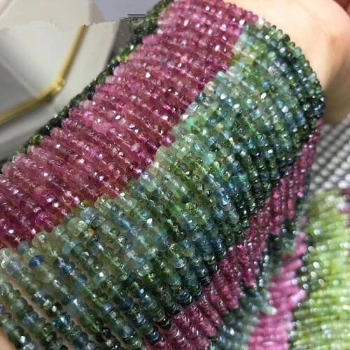 Tourmaline roundel faceted 3-4MM 34cm for DIY jewelry making loose beads FPPJ wholesale beads nature gem stone coral