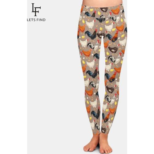 LETSFIND 2020 New Women Leggings Fashion High Waist High Waist 3D Chicken Print Elastic Fitness Soft Slim Leggings Plus Size