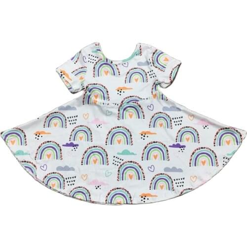 Summer Baby Girls Clothes Kids Rainbow Print Twirl Milk Silk Dress