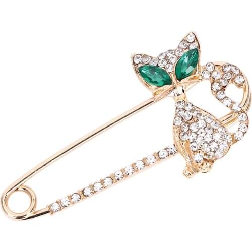 Fashion Brooches for Women Gold Animal Brooch Green Eye Crystal Cat Brooches Pin Jewelry Bride Wedding Gift