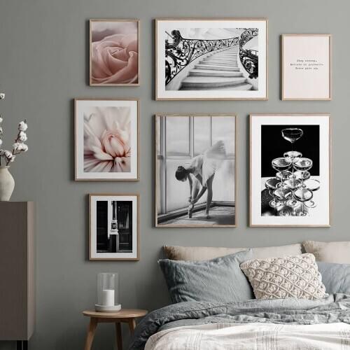 Fashion Vintage Style Poster Banquet Print Pink Flower Canvas Painting Ballet Picture Nordic Wall Art Decor For Home Living Room