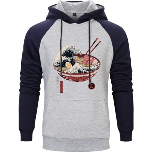 Bowl Print Mens Raglan Hooded Streetwear Casual Sweatshirts and Hoodie Outwear Hipster Tops 2020 Retro Hip Hop Tracksuits Homme