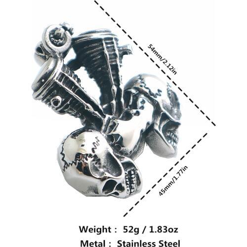 Mens Boys 316L Stainless Steel Big Engine Punk Gothic Skull Classic Pendant