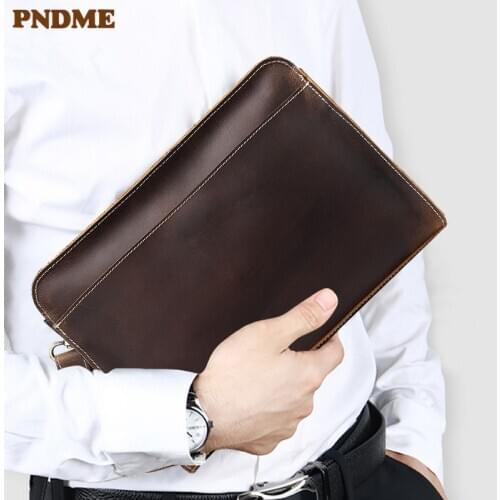 Business vintage genuine leather mens clutch bag simple casual high quality natural crazy horse cowhide womens work wallet