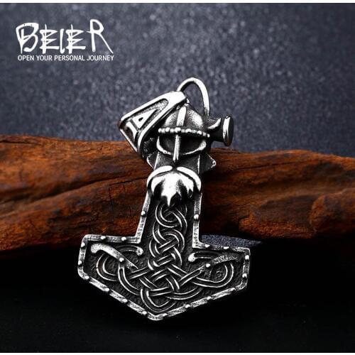 BEIER 316L Stainless Steel Viking Hammer Necklace Pendant Iron Blood Soldier Glory Mens pendant Fashion Lucky Jewelry BP8-358