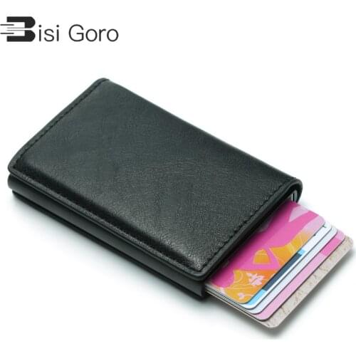 BISI GORO 2021 Men Smart Wallet Bussiness Card Holder Hasp Rfid Wallet Aluminum Metal Credit Busines Mini Card Wallet Dropship