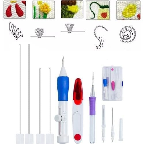 Magic DIY Hand Embroidery Pen Patch Knitting Sewing Tool Kit Punch Needle TUE88