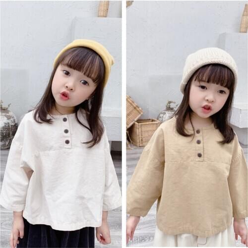 2 3 4 5 6 7 Years Baby Girls Shirt Autumn Kids Long Sleeve Cotton Solid Tops For Girl Toddlers Clothing New Style Child Shirts