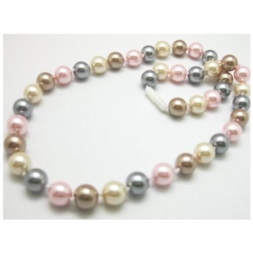 Multicolor shell Synthetic Pearl necklace 10mm round beads chain rope jewelry women weddings gift 18inch F294PE