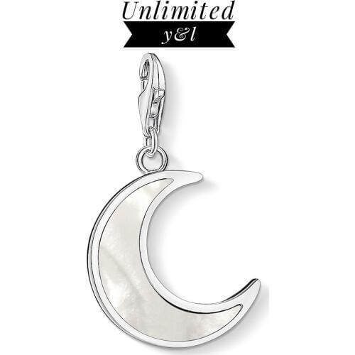 Mother of Pearl Cute Moon Charms 925 Sterling Silver DIY Fashion Jewelry Fit Thomas Style Bracelet Necklace Women Men 2019 New