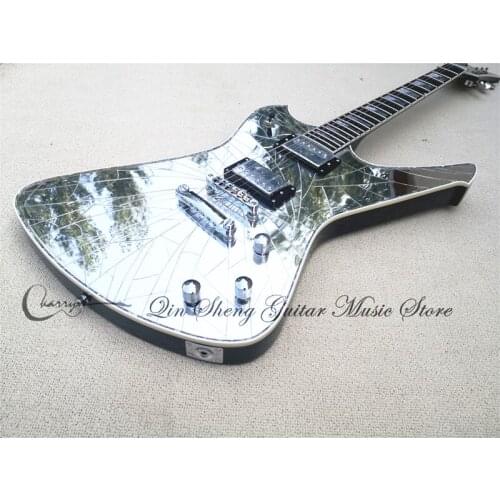 Custom 6 string electric guitar,mirror veneer body,HH pickups,fixed bridge,chrome buttons,multicolor pearl shell inlay