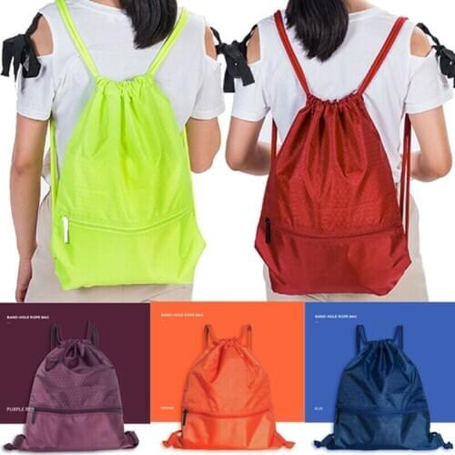 Portable Waterproof Nylon Drawstring Bag Students Backpack Sports Riding Drawstring Backpacks Shoes Clothes Organizer Pack
