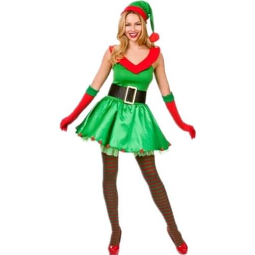 XMAS Dress Women Christmas Costume For Adult Christmas green elf Costume Santa Claus Dress
