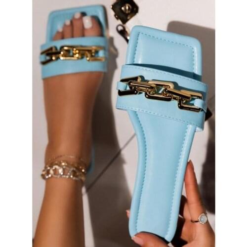 Summer Sandals Women Solid Sandalias Slippers Chain Ladies Slides Flat Sandals Beach Shoes Outdoor Footwear Sandals Women 2021