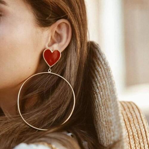 Temperament Personality Exaggerated Circle Earrings For Women Red Big Round Love Heart Earrings pendientes Girls Jewelry Gifts
