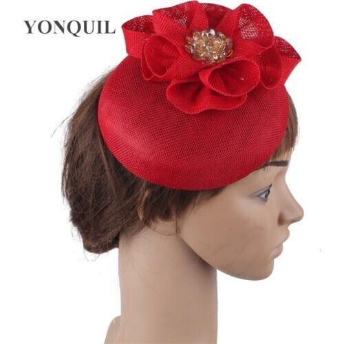 Red New Occasion Millinery Cap Flower Handmade For Ladies Charming Wedding Fedora Cap Formal Wedding Fascinators Hat Headbands
