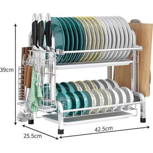 Home Kitchen Stainless Steel Rack 2 Layer Storage Rack Tableware Finishing Drainage Rack Storage Tools Plates Organization Shelf