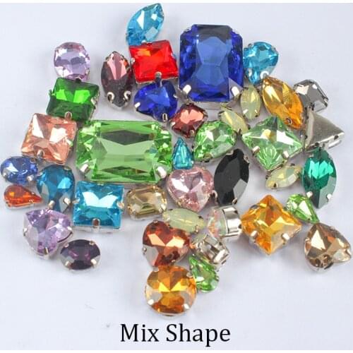 Mix color Mix shape 30pcs/pack silver claw inlaid glass crystal sewing rhinestone for clothes shoes and hat decoration