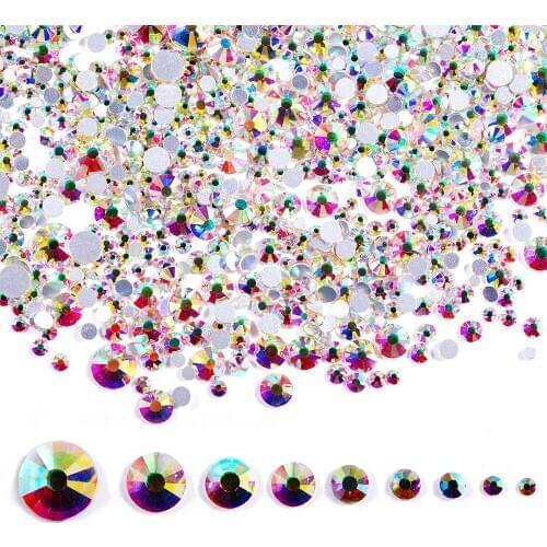 Crystal AB Non Hot Fix Flat Back Strass ss3 ss4 ss5 ss6 ss8 ss10 ss12 ss16 ss20 ss30 Glass Rhinestones For Clothes Decoration