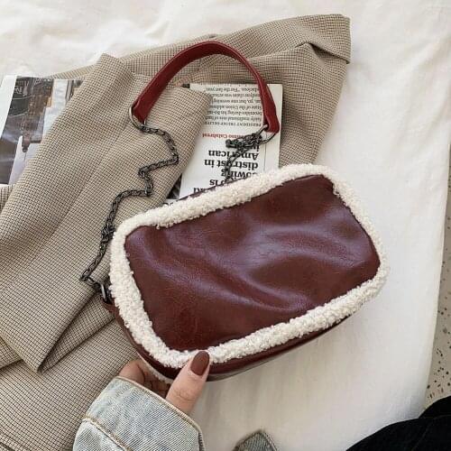 2021 new Popular Simple Female Daily Bag Retro Leather Crossbody Shoulder Bag Women Splicing Fleece Chain Envelope Clutch