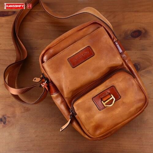 Mens Bag Genuine Leather Shoulder Messenger Bag 2021 Locomotive Riding Shoulder Bag First Layer Cowhide Tide Brand Casual Men