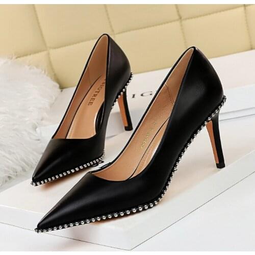 BIGTREE Shoes Rivet Woman Pumps 2021 New High Heels Stiletto Pu Leather Women Heels Sexy Party Shoes Female Heel Plus Size 43