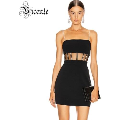 VC All Free Shipping New Chic Striped Beads Design Voile Splicing Sexy Sleeveless Celebrity Party Badnage Mini Slip Dress